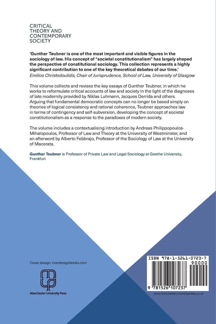 Rückseite: 9781526107237 | Critical theory and legal autopoiesis | Gunther Teubner | Taschenbuch