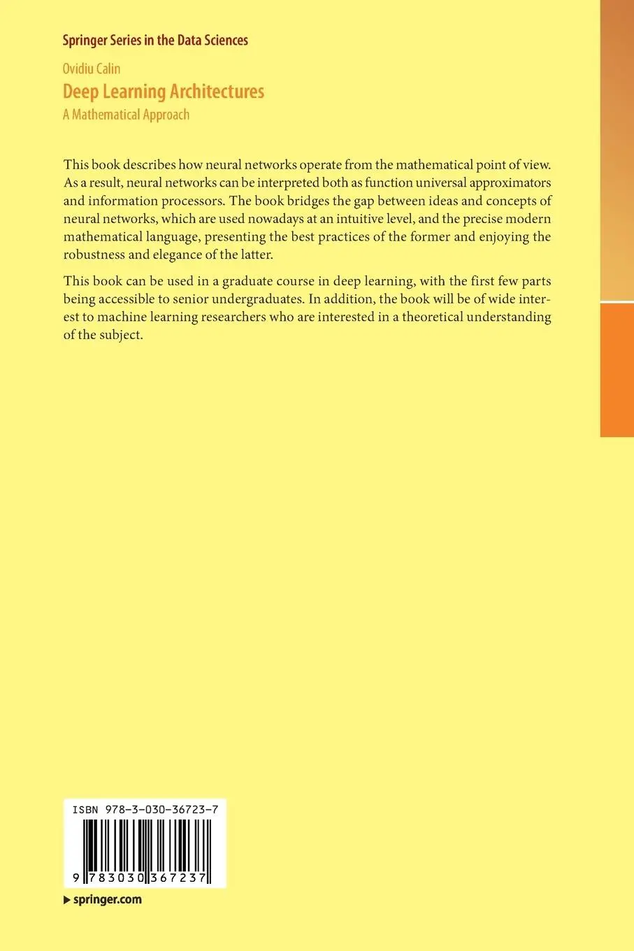 Rückseite: 9783030367237 | Deep Learning Architectures | A Mathematical Approach | Ovidiu Calin