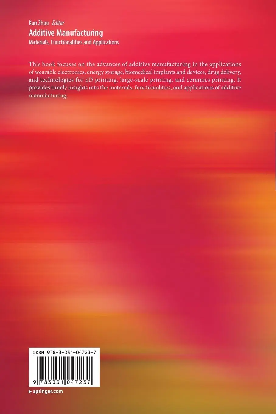 Rückseite: 9783031047237 | Additive Manufacturing | Materials, Functionalities and Applications