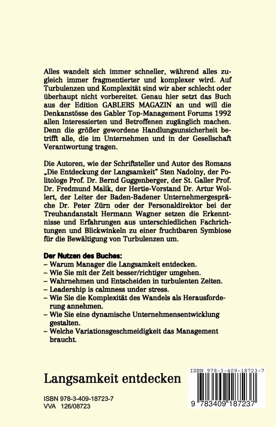 Rückseite: 9783409187237 | Langsamkeit entdecken Turbulenzen meistern | Dana u. a. Schuppert