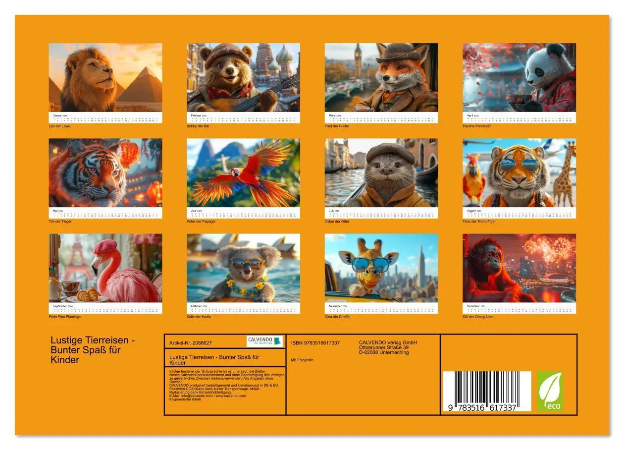 Bild: 9783516617337 | Lustige Tierreisen - Bunter Spaß für Kinder (Wandkalender 2026 DIN...