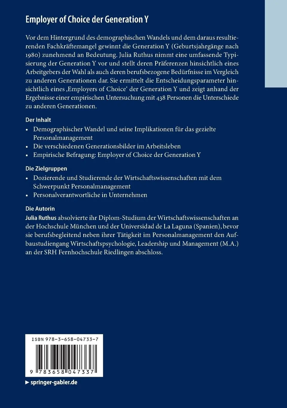 Rückseite: 9783658047337 | Employer of Choice der Generation Y | Julia Ruthus | Taschenbuch