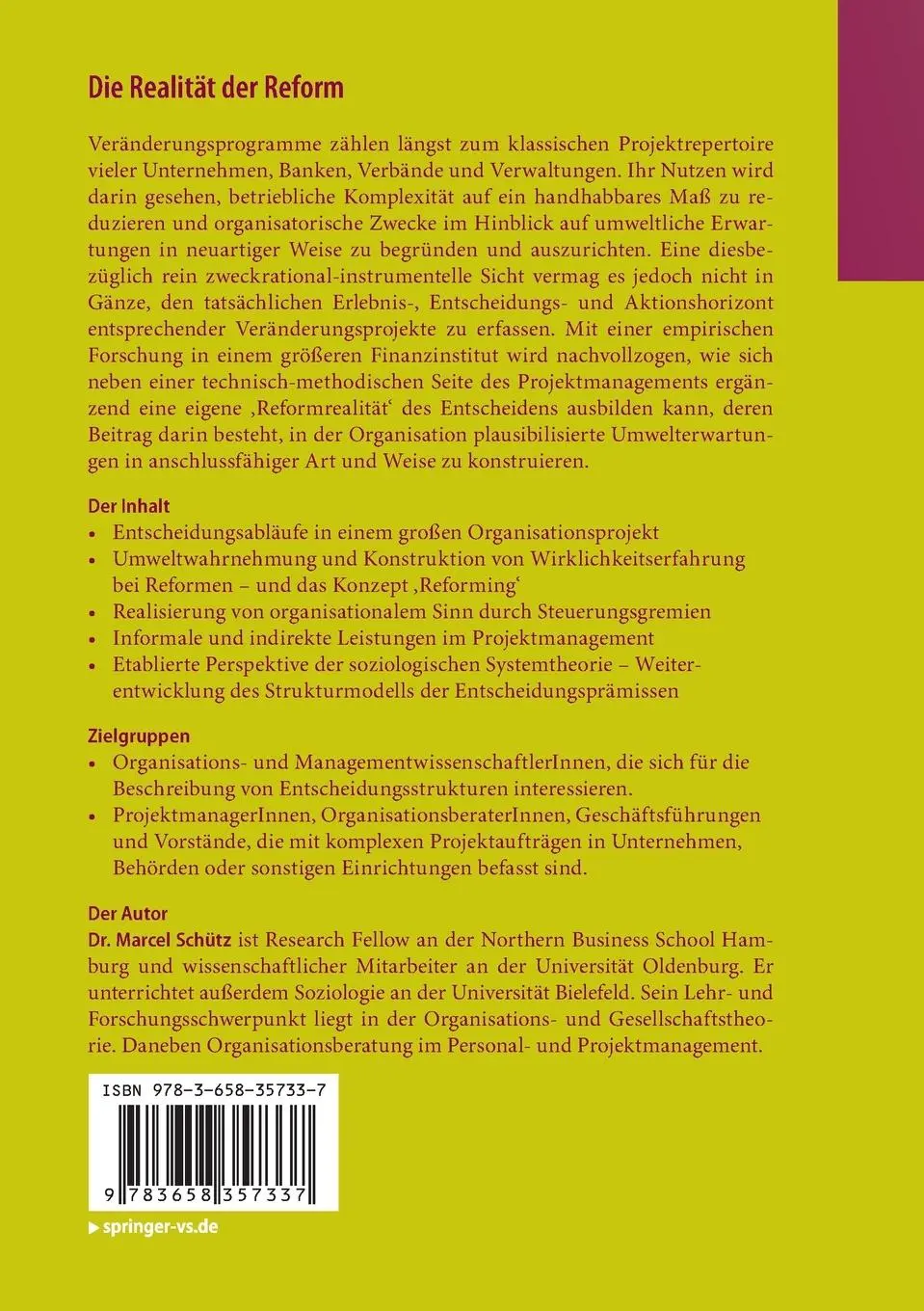 Rückseite: 9783658357337 | Die Realität der Reform | Marcel Schütz | Taschenbuch | Paperback