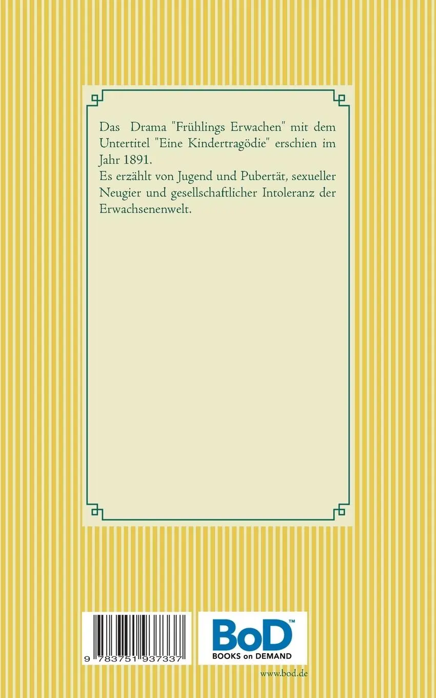 Rückseite: 9783751937337 | Frühlings Erwachen | Band 88 | Frank Wedekind | Taschenbuch | 88 S.