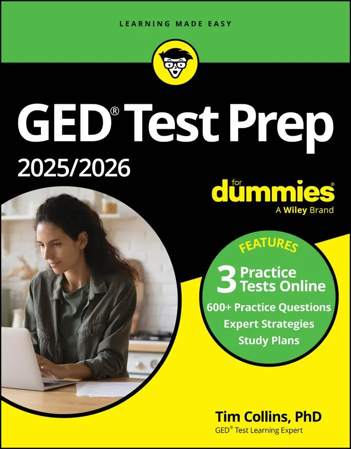 Cover: 9781394287437 | GED Test Prep 2025/2026 for Dummies | Book + 3 Practice Tests Online