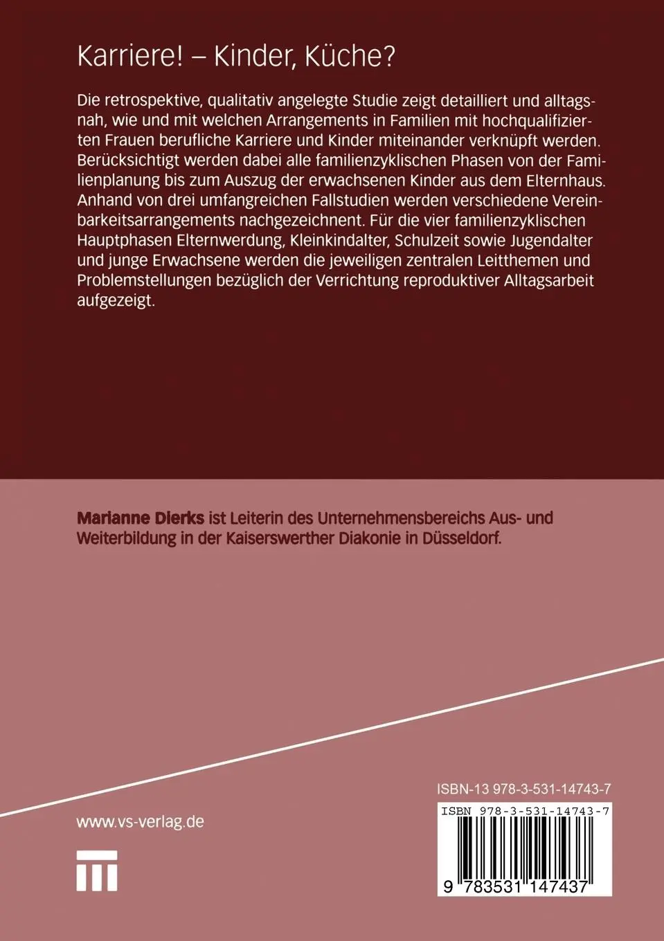 Rückseite: 9783531147437 | Karriere! - Kinder, Küche? | Marianne Dierks | Taschenbuch | 444 S.