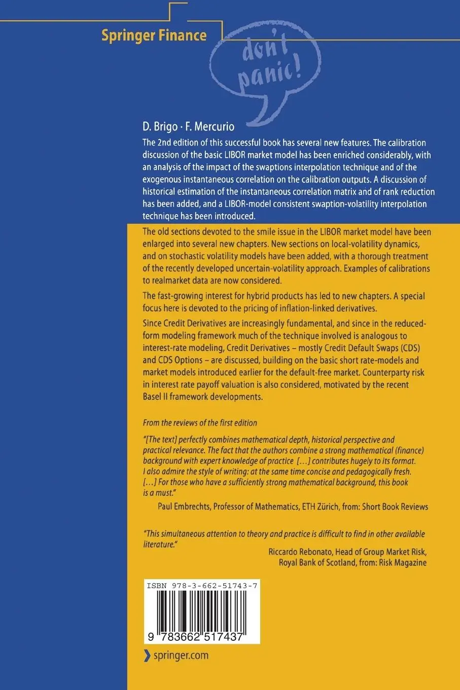 Rückseite: 9783662517437 | Interest Rate Models - Theory and Practice | Fabio Mercurio (u. a.)