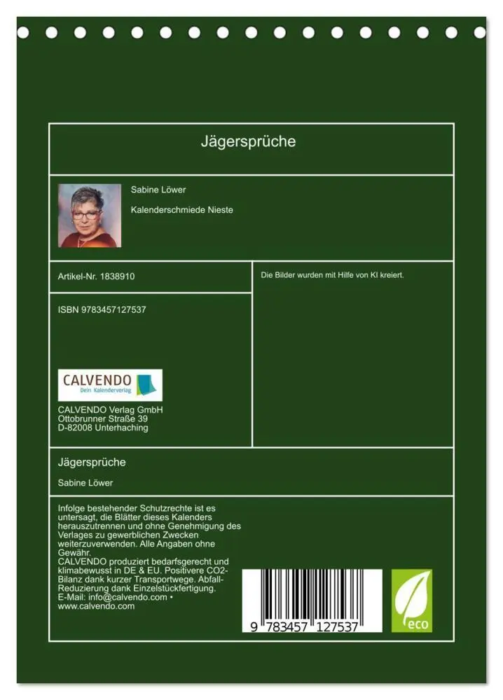 Bild: 9783457127537 | Jägersprüche (Tischkalender 2025 DIN A5 hoch), CALVENDO Monatskalender