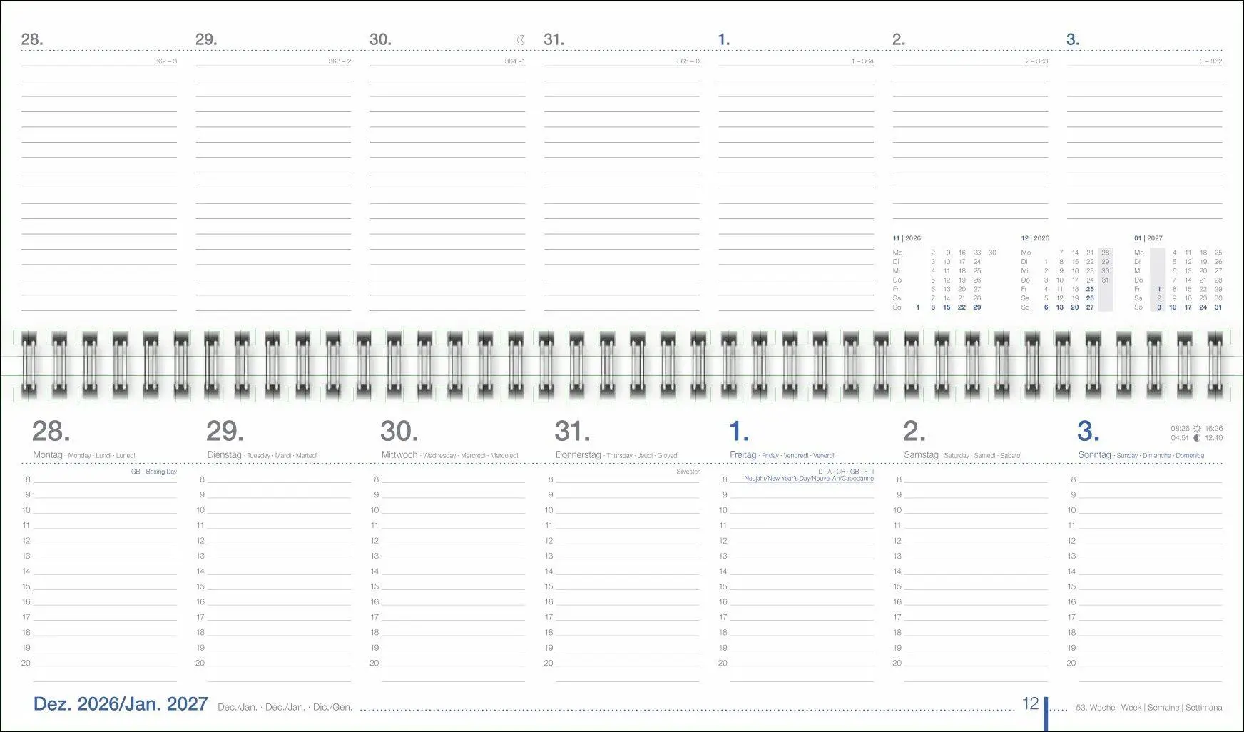 Bild: 9783756417537 | Wochenquerplaner, blau 2027 | Heye | Kalender | Bürokalender Heye