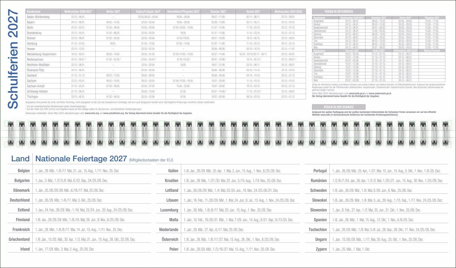 Bild: 9783756417537 | Wochenquerplaner, blau 2027 | Heye | Kalender | Bürokalender Heye