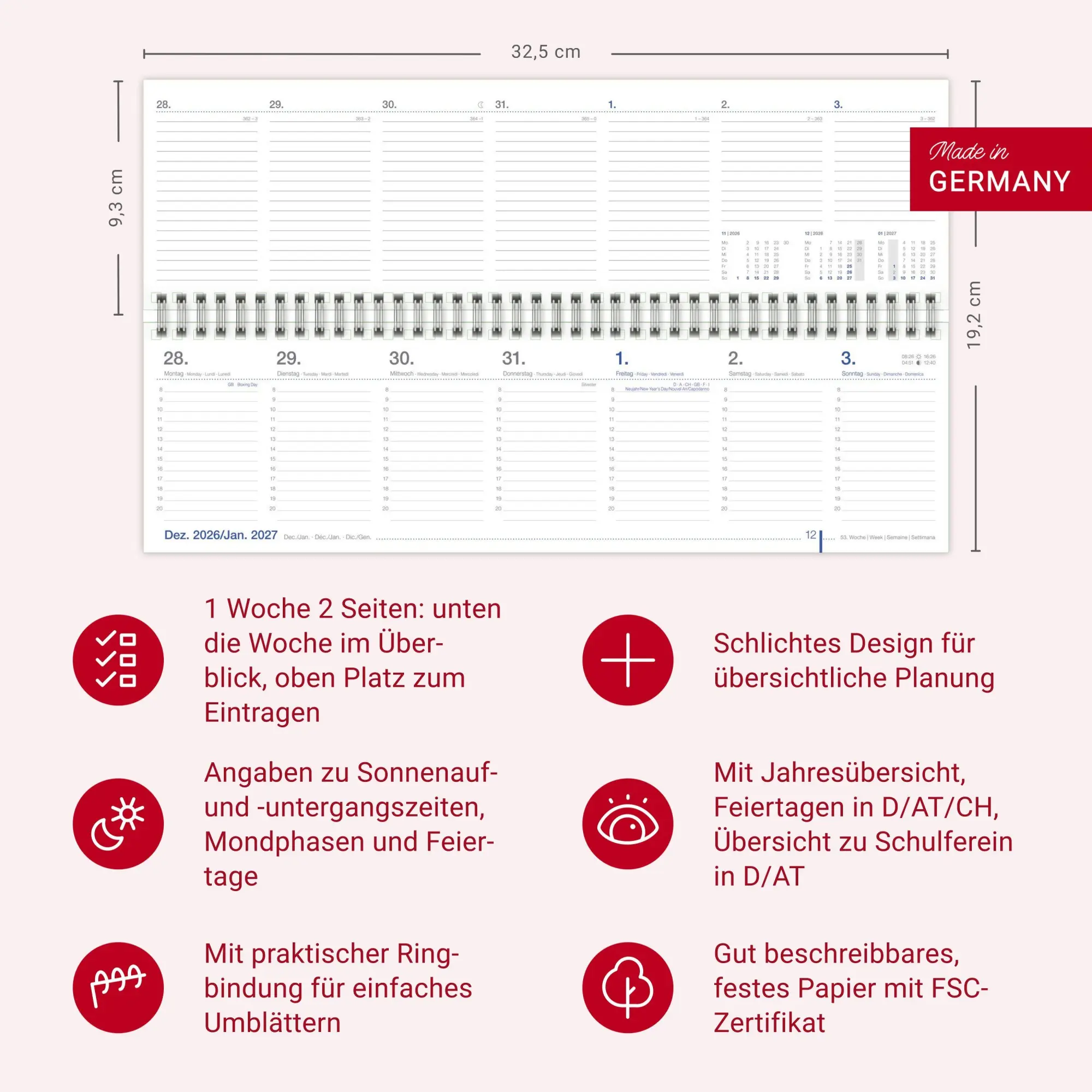Bild: 9783756417537 | Wochenquerplaner, blau 2027 | Heye | Kalender | Bürokalender Heye
