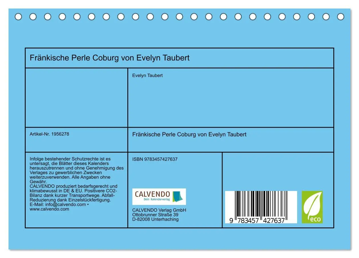Bild: 9783457427637 | Fränkische Perle Coburg von Evelyn Taubert (Tischkalender 2026 DIN...