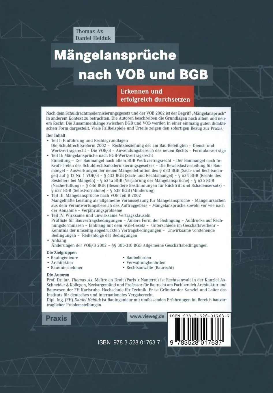 Rückseite: 9783528017637 | Mängelansprüche nach VOB und BGB | Daniel Heiduk (u. a.) | Taschenbuch