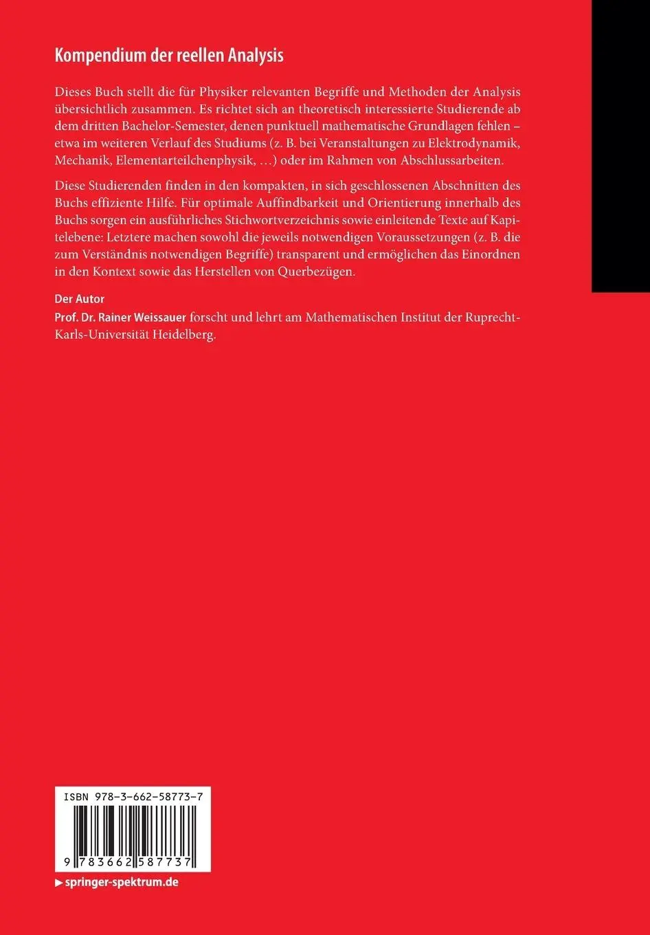 Rückseite: 9783662587737 | Kompendium der reellen Analysis | Grundlagen und Methoden für Physiker