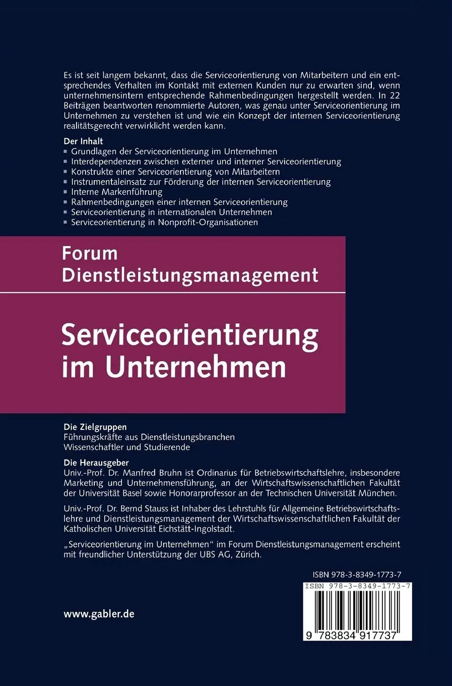 Rückseite: 9783834917737 | Serviceorientierung im Unternehmen | Forum Dienstleistungsmanagement