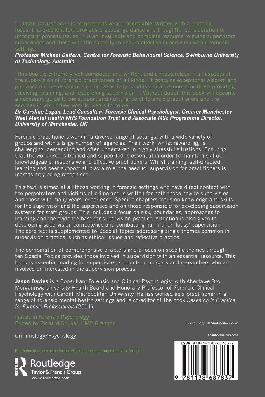 Rückseite: 9781138687837 | Supervision for Forensic Practitioners | Jason Davies | Taschenbuch