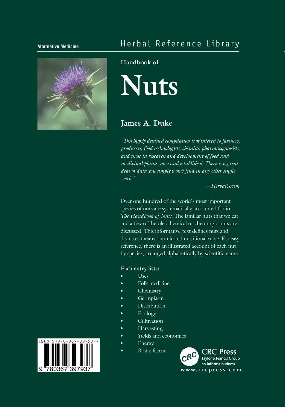 Rückseite: 9780367397937 | Handbook of Nuts | Herbal Reference Library | James A. Duke | Buch
