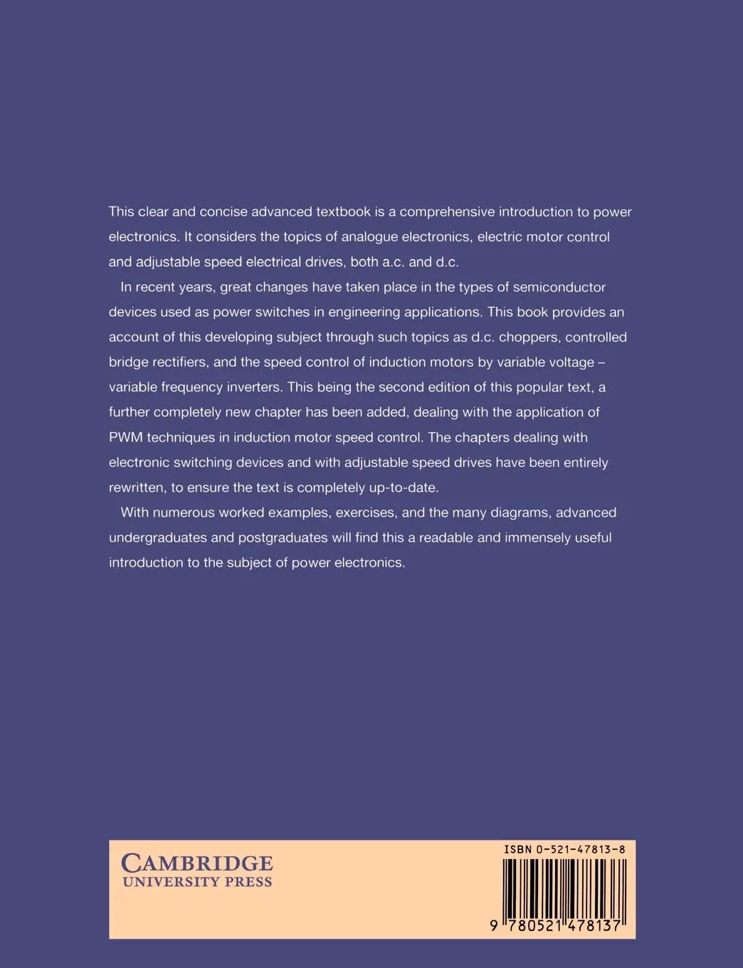 Rückseite: 9780521478137 | Power Electronics and Motor Control | W. Shepherd | Taschenbuch | 2004