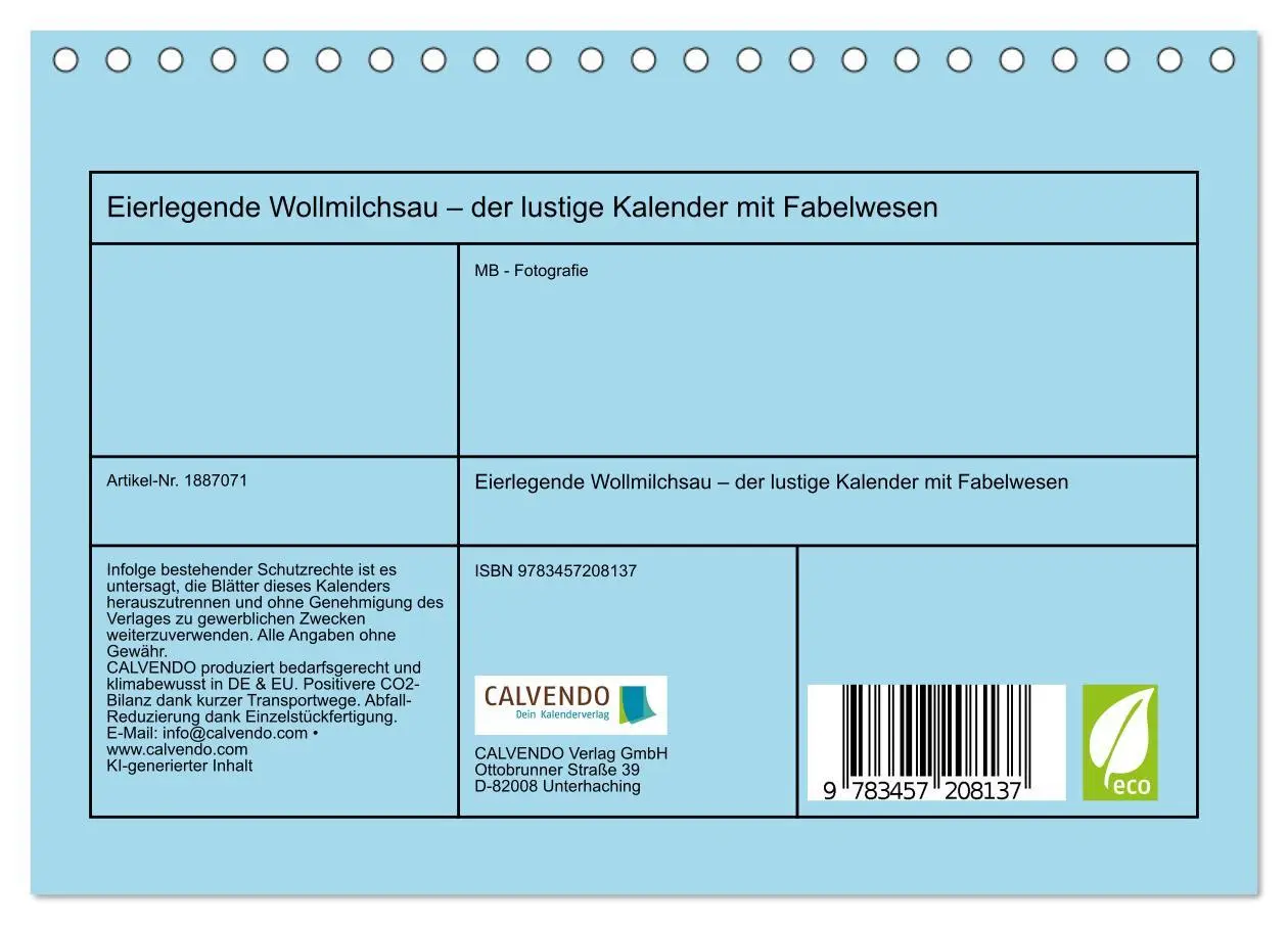Bild: 9783457208137 | Eierlegende Wollmilchsau ¿ der lustige Kalender mit Fabelwesen...