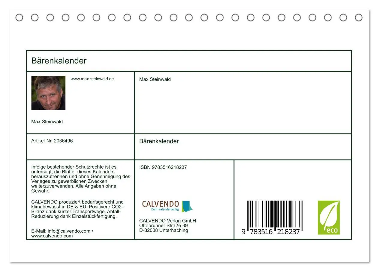 Bild: 9783516218237 | Bärenkalender (Tischkalender 2026 DIN A5 quer), CALVENDO...