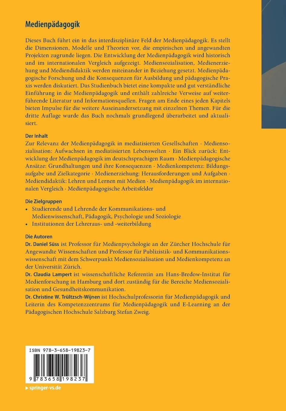 Rückseite: 9783658198237 | Medienpädagogik | Ein Studienbuch zur Einführung | Daniel Süss (u. a.)