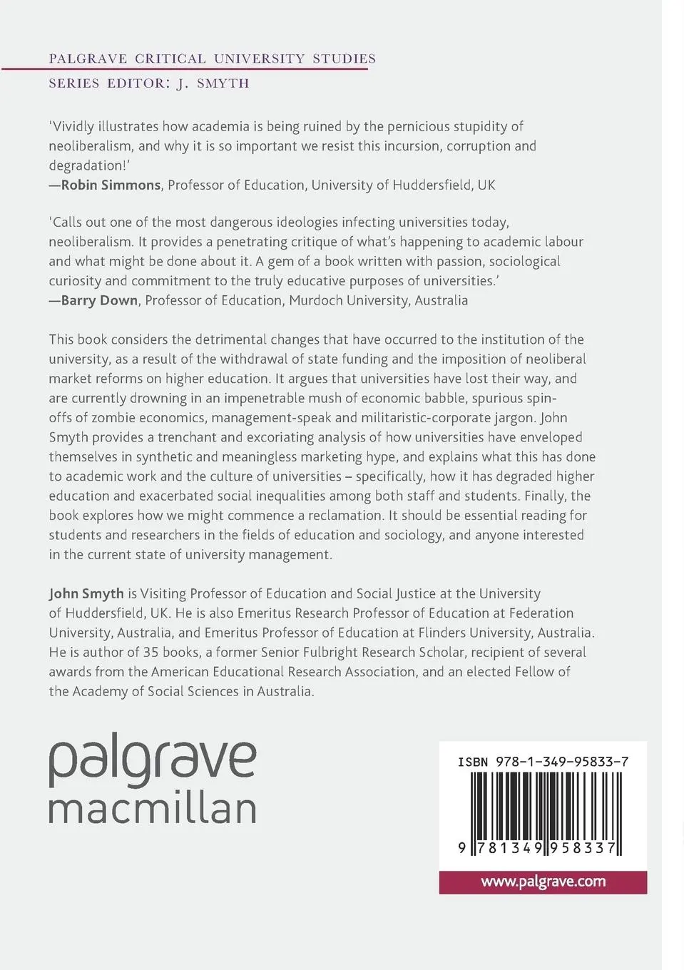 Rückseite: 9781349958337 | The Toxic University | John Smyth | Taschenbuch | xii | Englisch