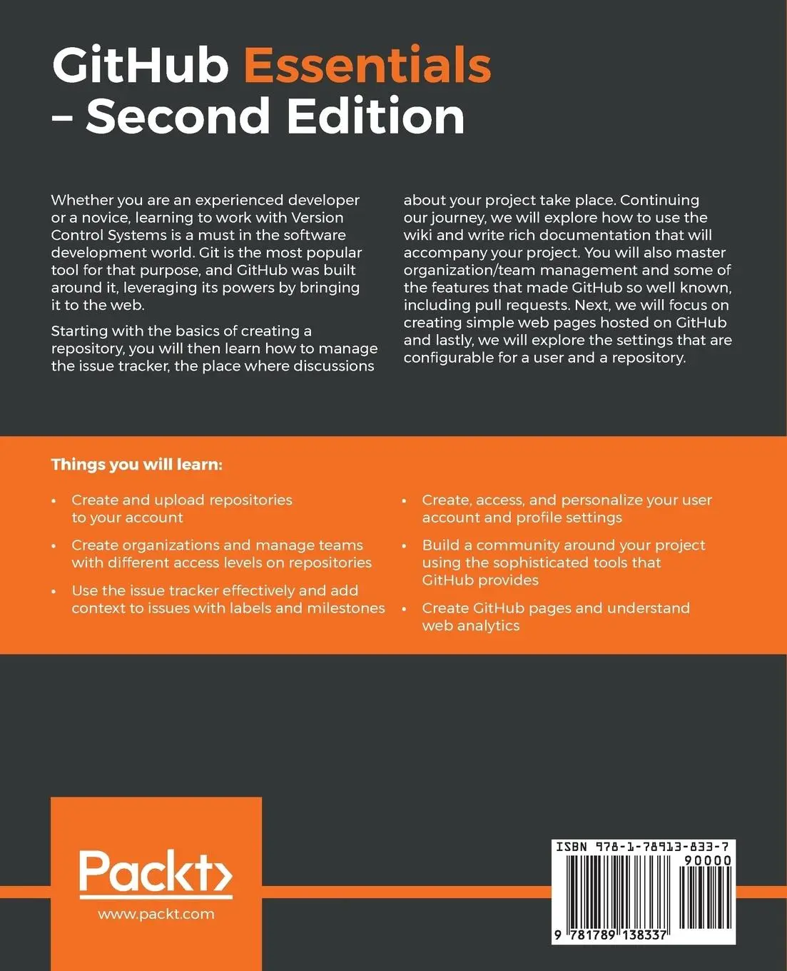 Rückseite: 9781789138337 | GitHub Essentials - Second Edition | Achilleas Pipinellis | Buch