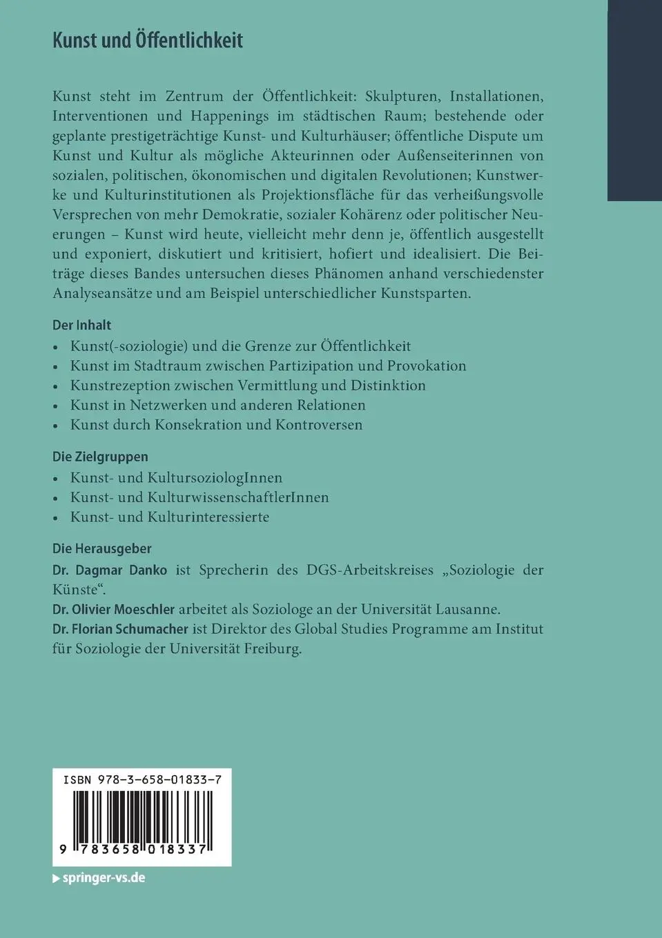 Rückseite: 9783658018337 | Kunst und Öffentlichkeit | Dagmar Danko (u. a.) | Taschenbuch | viii