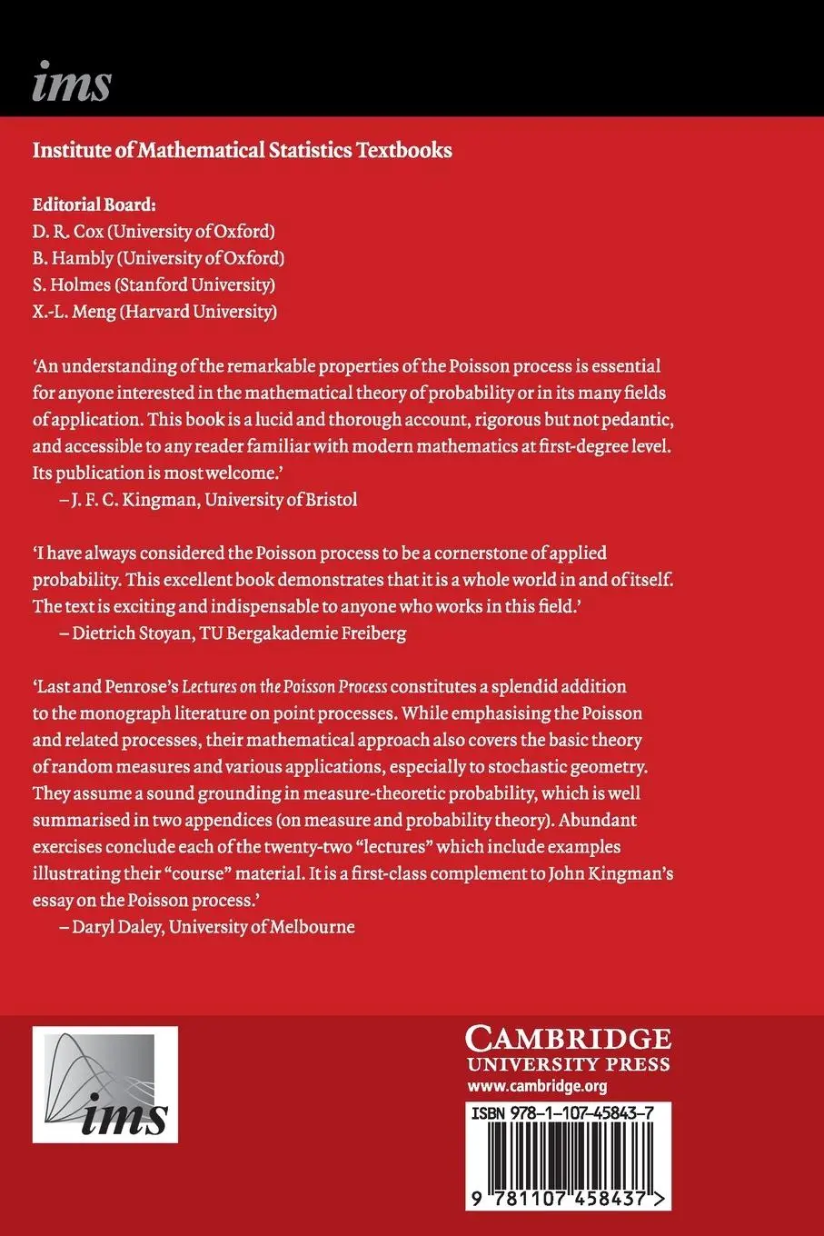 Rückseite: 9781107458437 | Lectures on the Poisson Process | Günter Last (u. a.) | Taschenbuch