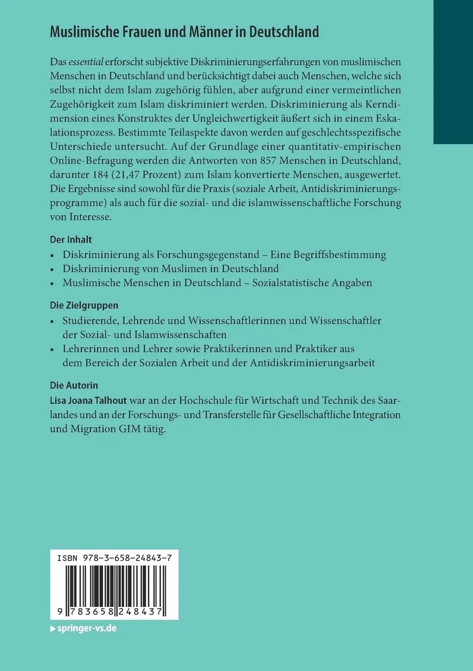 Rückseite: 9783658248437 | Muslimische Frauen und Männer in Deutschland | Lisa Joana Talhout