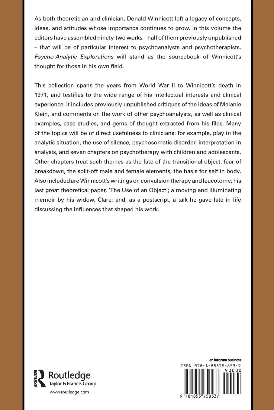 Rückseite: 9781855758537 | Psycho-Analytic Explorations | Donald W. Winnicott | Taschenbuch