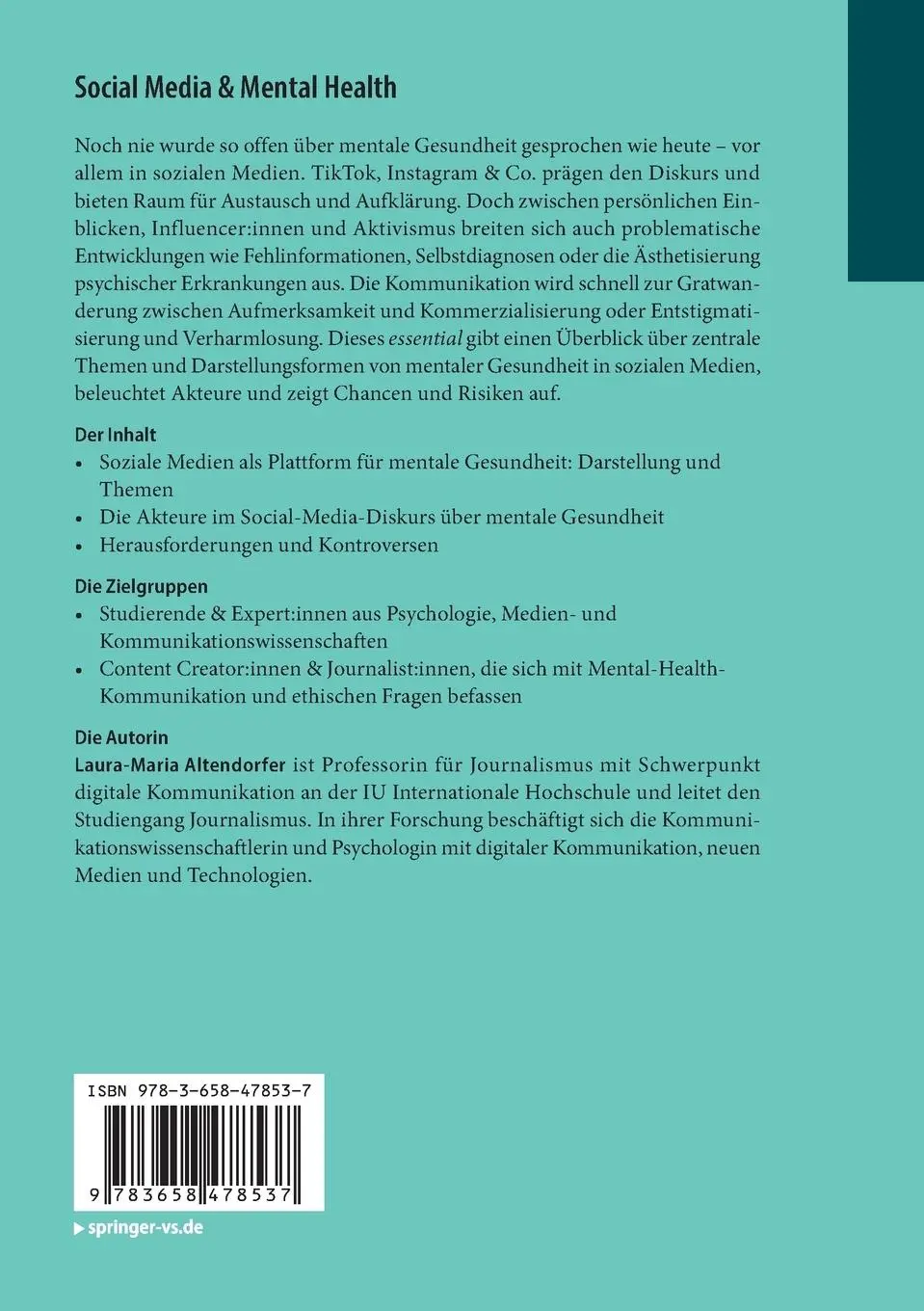 Rückseite: 9783658478537 | Social Media &amp; Mental Health | Laura-Maria Altendorfer | Taschenbuch