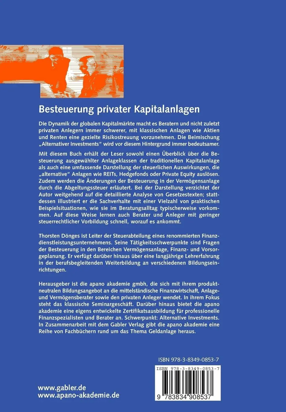 Rückseite: 9783834908537 | Besteuerung privater Kapitalanlagen | Thorsten Dönges | Taschenbuch