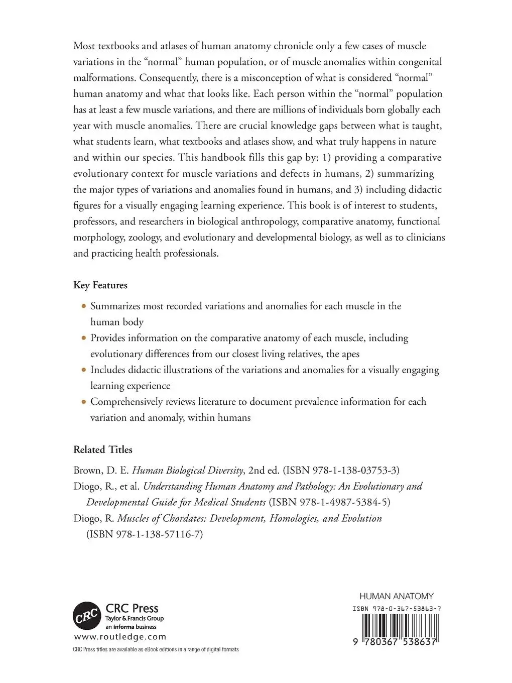 Rückseite: 9780367538637 | Handbook of Muscle Variations and Anomalies in Humans | Boyle (u. a.)
