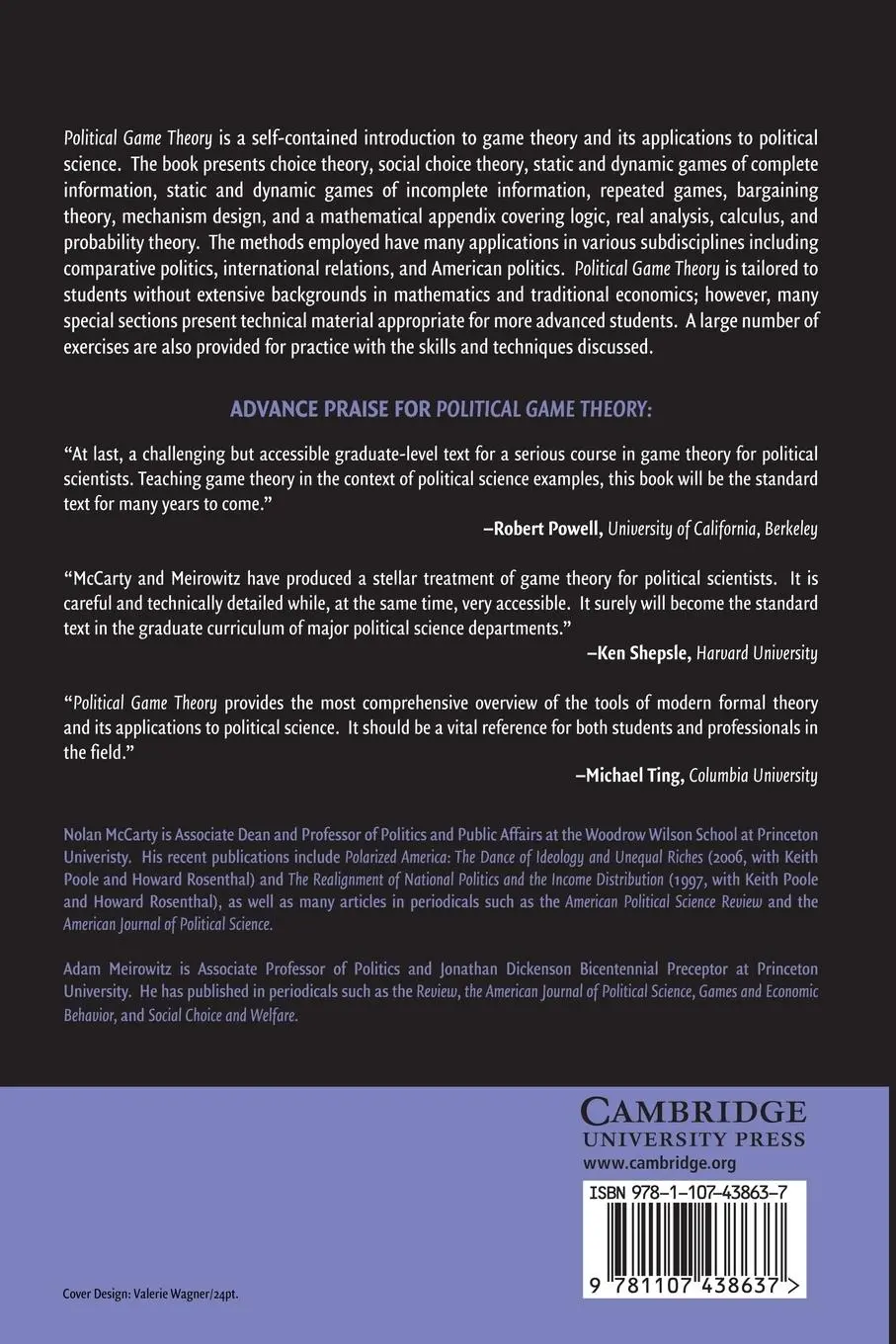 Rückseite: 9781107438637 | Political Game Theory | An Introduction | Nolan Mccarty (u. a.) | Buch
