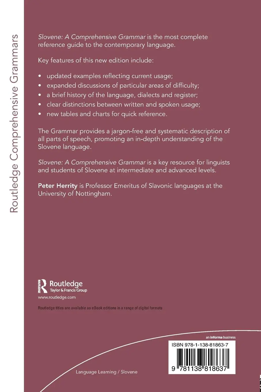 Rückseite: 9781138818637 | Slovene | A Comprehensive Grammar | Peter Herrity | Taschenbuch | 2015