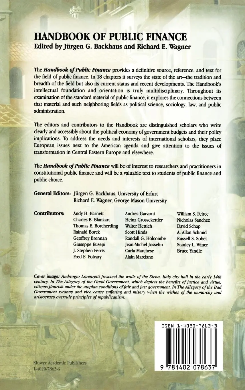 Rückseite: 9781402078637 | Handbook of Public Finance | Richard E. Wagner (u. a.) | Buch | vi