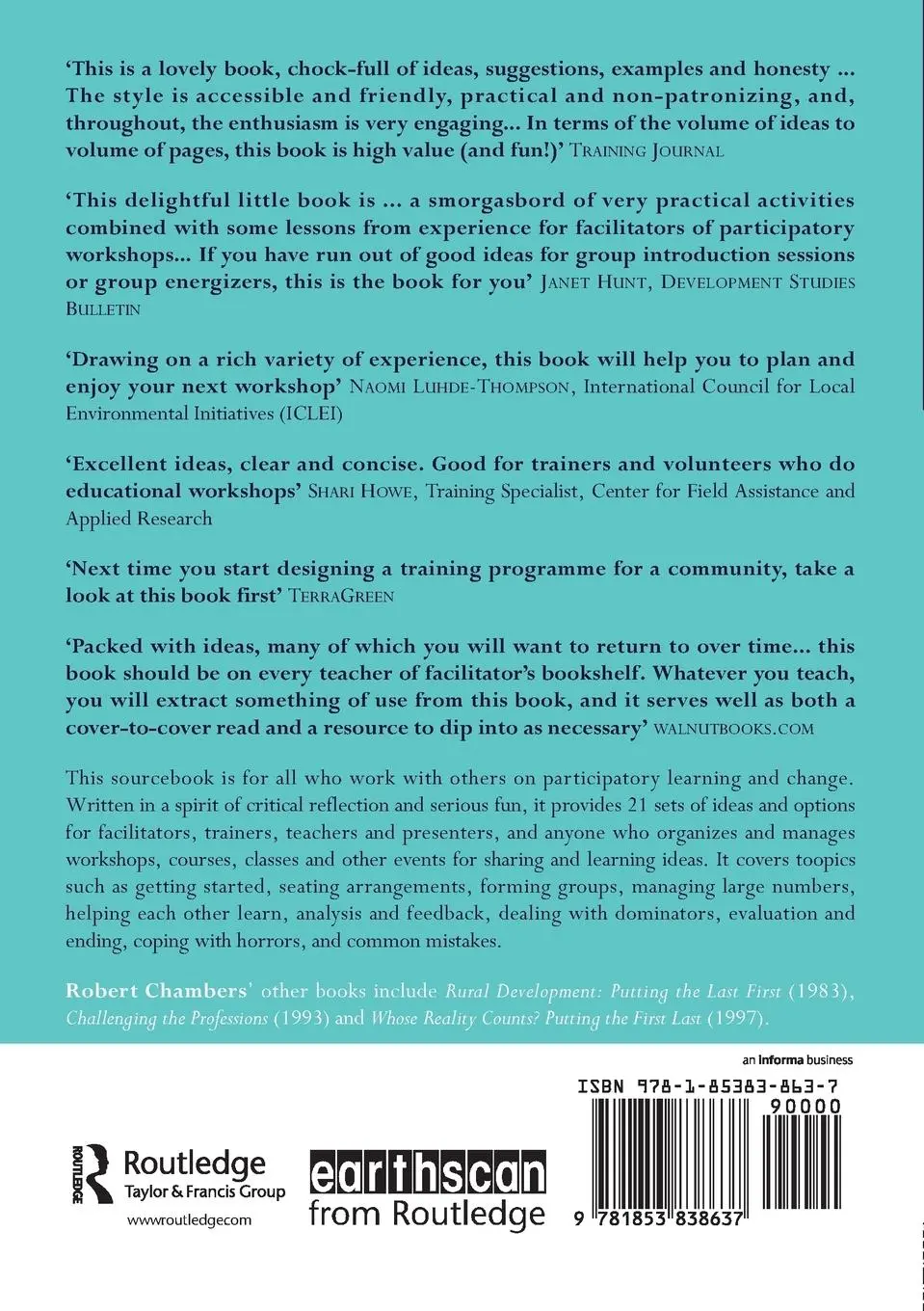Rückseite: 9781853838637 | Participatory Workshops | Robert Chambers | Taschenbuch | Englisch