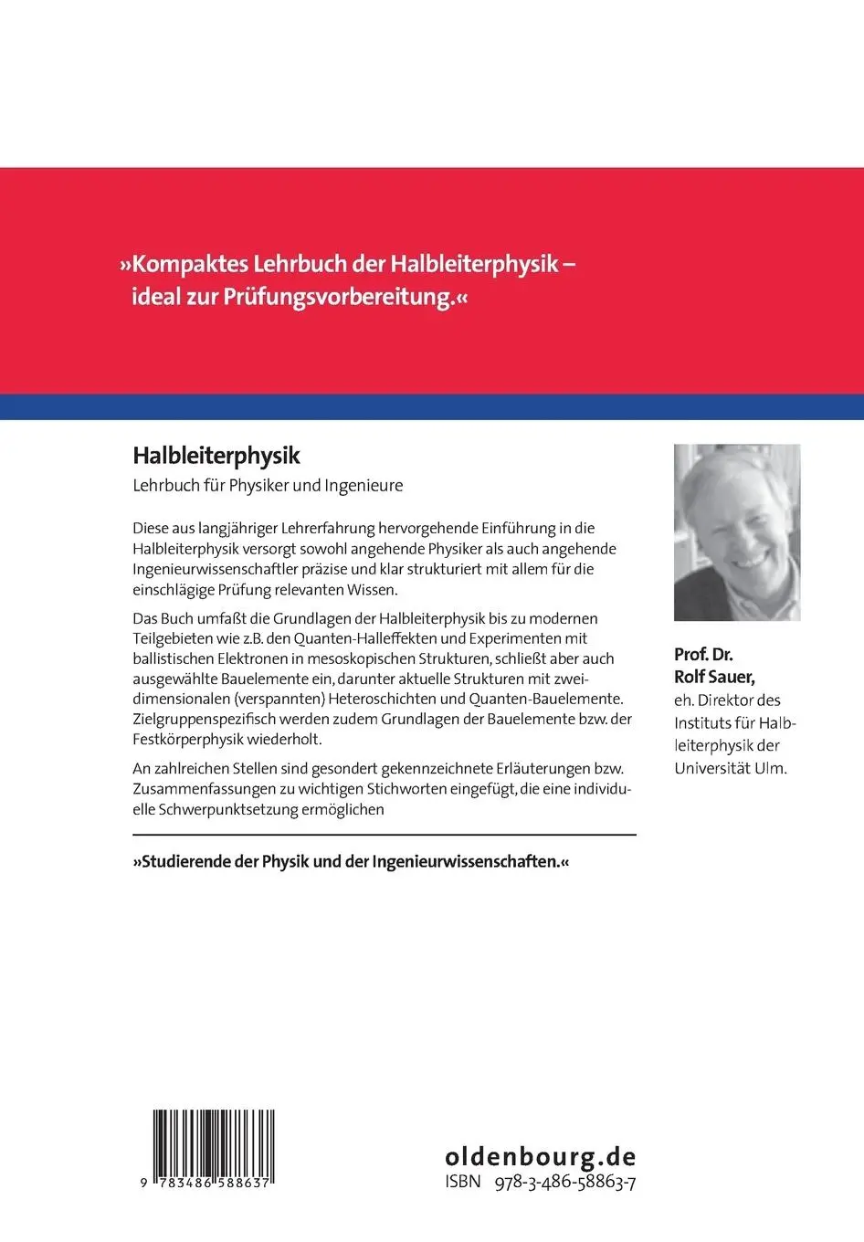 Rückseite: 9783486588637 | Halbleiterphysik | Lehrbuch für Physiker und Ingenieure | Rolf Sauer