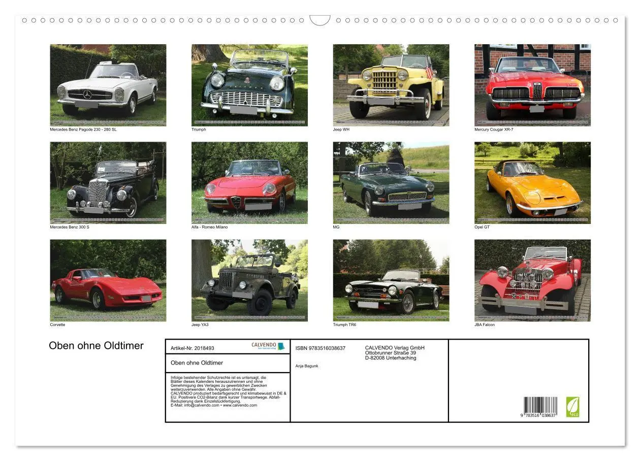 Bild: 9783516038637 | Oben ohne Oldtimer (Wandkalender 2026 DIN A2 quer), CALVENDO...