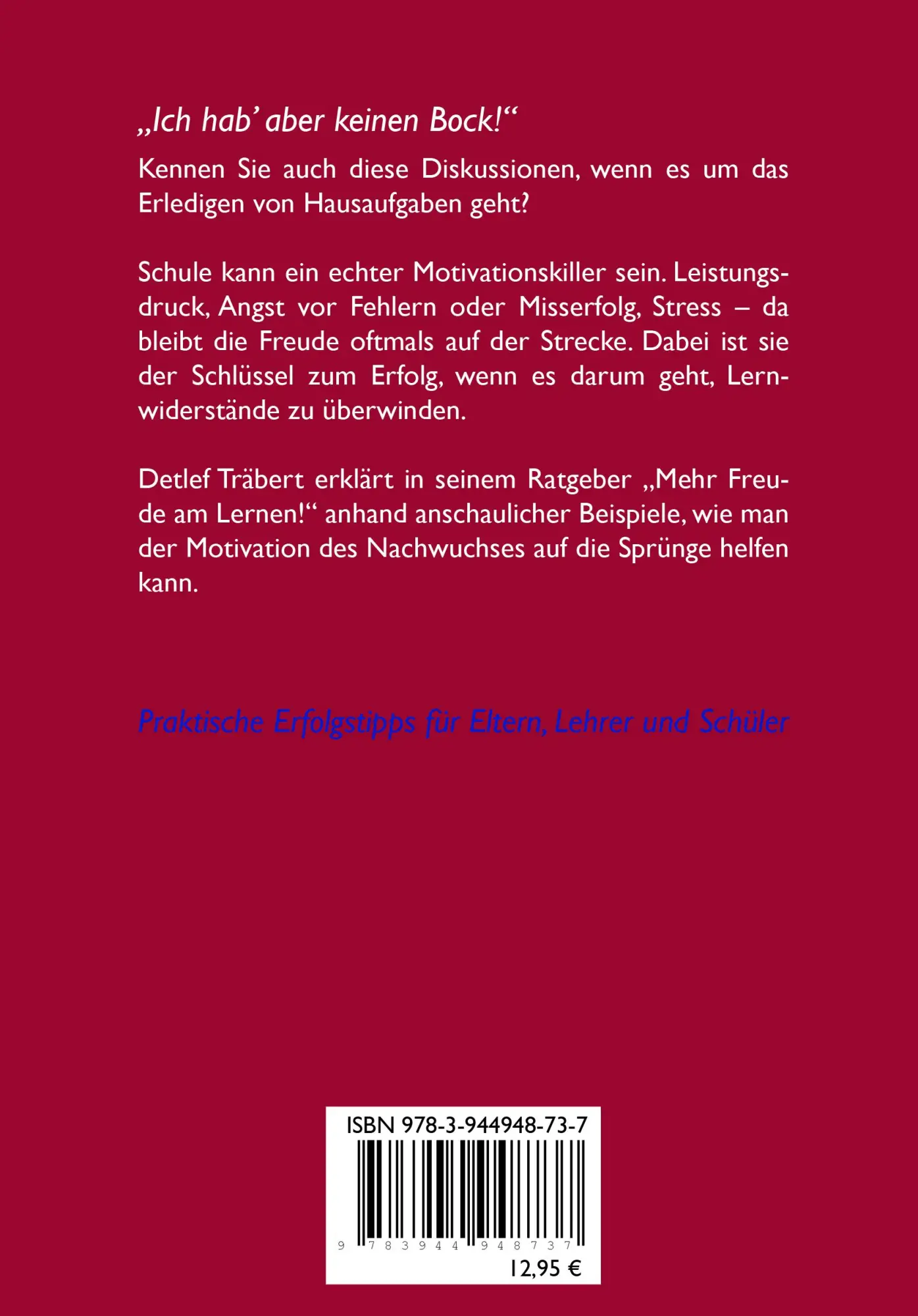 Rückseite: 9783944948737 | Mehr Freude am Lernen! | So motivieren Sie Ihr Kind | Detlef Träbert