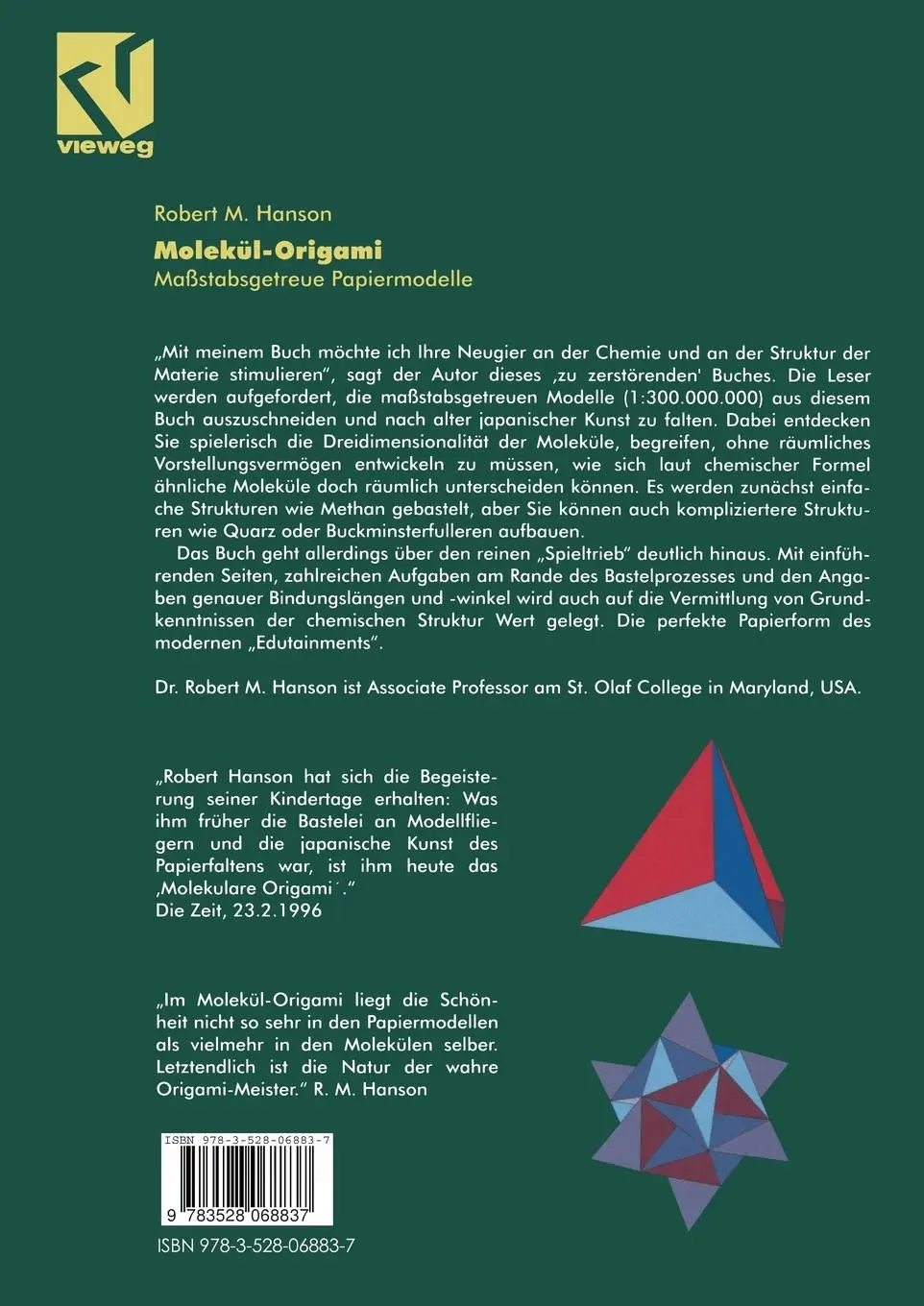 Rückseite: 9783528068837 | Molekül-Origami | Maßstabsgetreue Papiermodelle | Robert M. Hanson