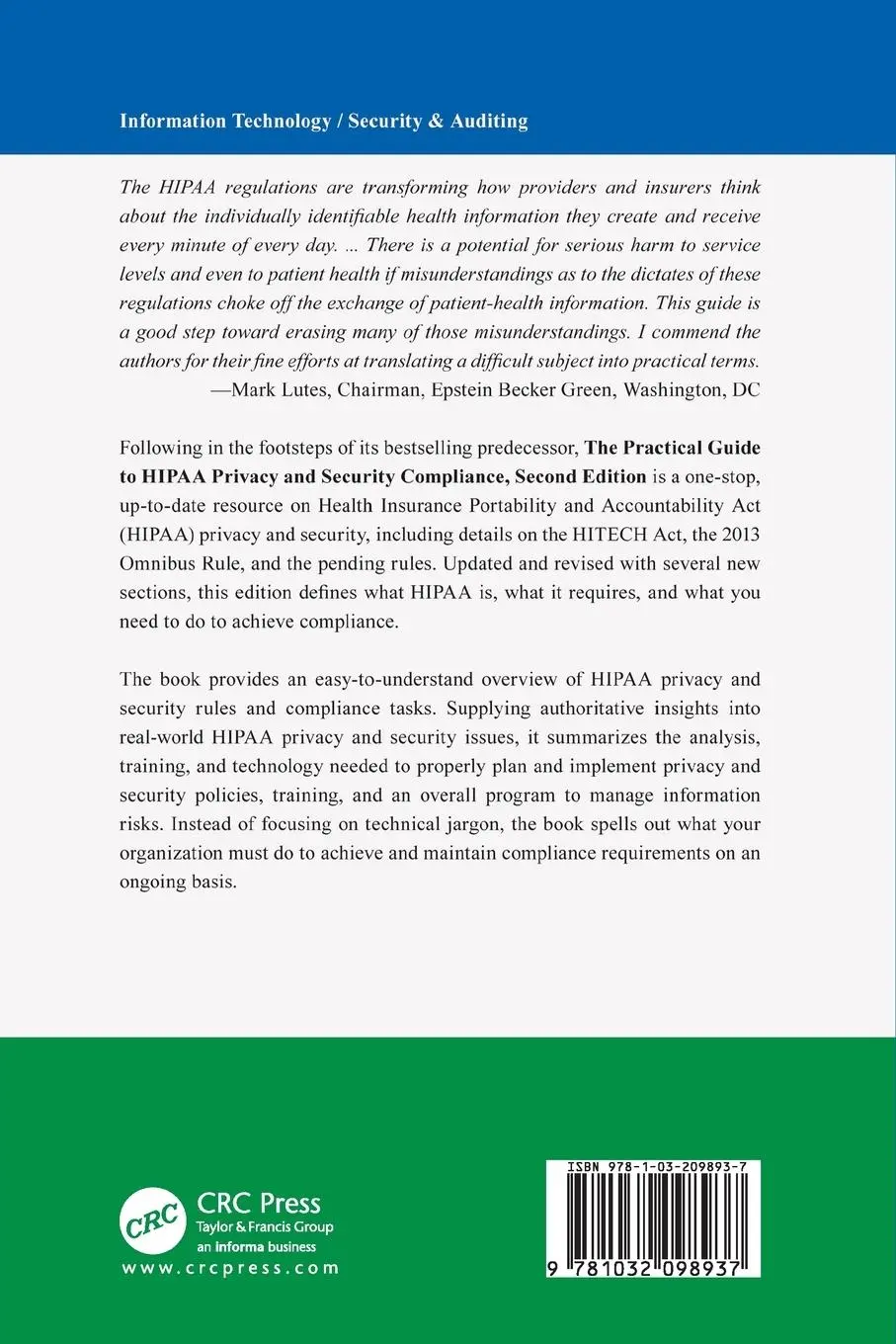 Rückseite: 9781032098937 | The Practical Guide to HIPAA Privacy and Security Compliance | Buch