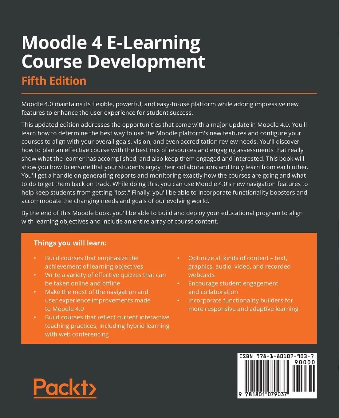 Rückseite: 9781801079037 | Moodle 4 E-Learning Course Development - Fifth Edition | Nash | Buch