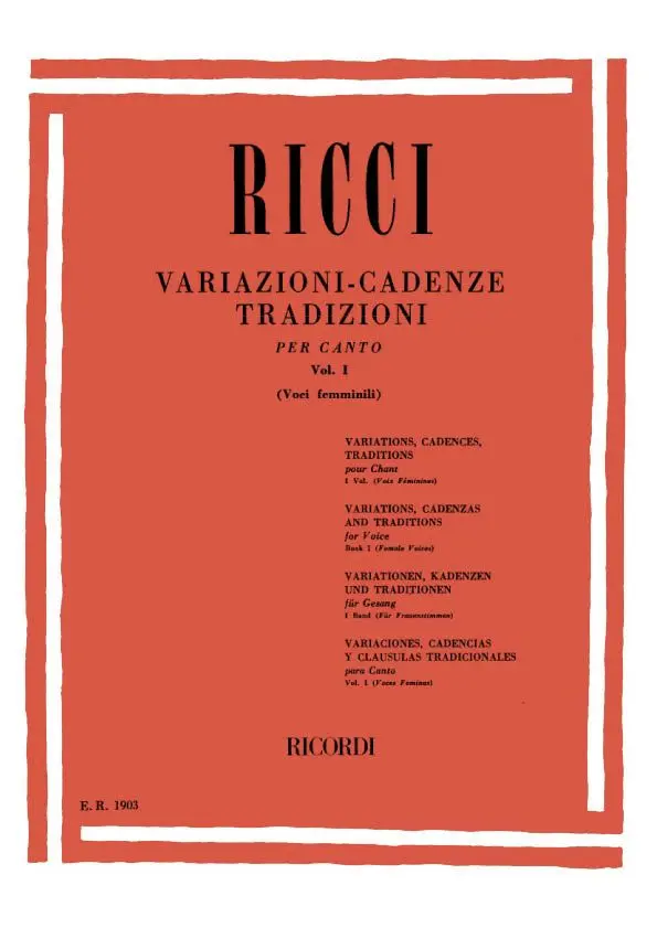 Cover: 9790041819037 | Variazioni - Cadenze Tradizioni per Canto Vol. I | L. Ricci | Buch