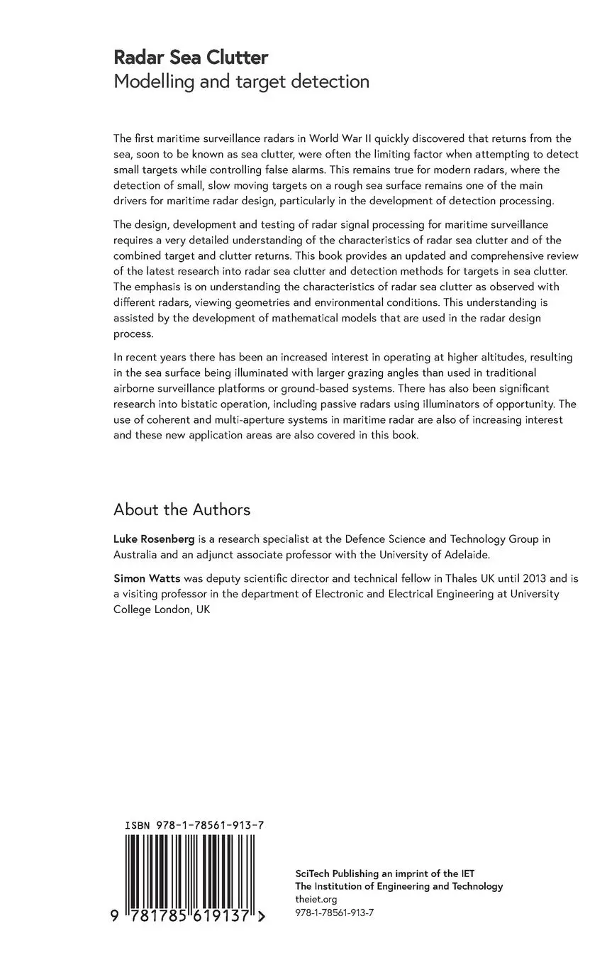 Rückseite: 9781785619137 | Radar Sea Clutter: Modelling and Target Detection | Rosenberg (u. a.)
