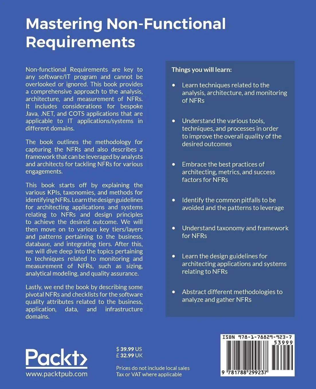 Rückseite: 9781788299237 | Mastering Non-Functional Requirements | Sameer Paradkar | Taschenbuch