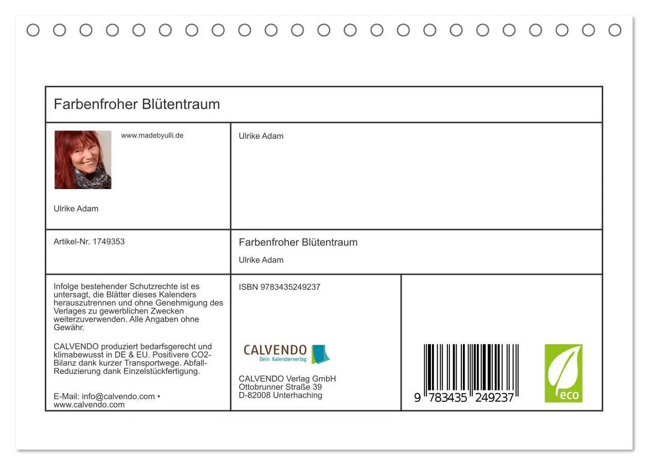 Bild: 9783435249237 | Farbenfroher Blütentraum (Tischkalender 2025 DIN A5 quer), CALVENDO...
