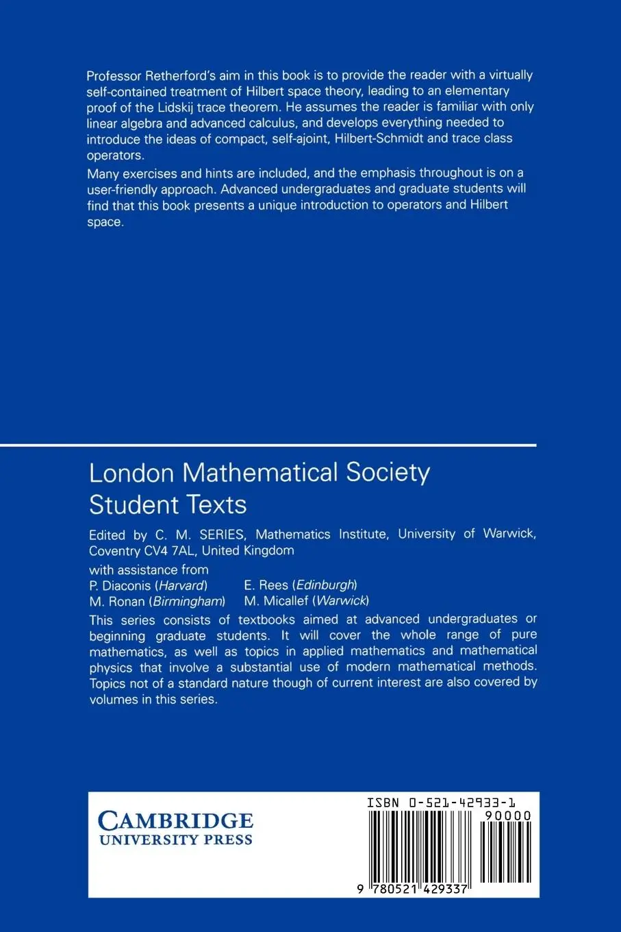 Rückseite: 9780521429337 | Hilbert Space | Compact Operators and the Trace Theorem | Taschenbuch