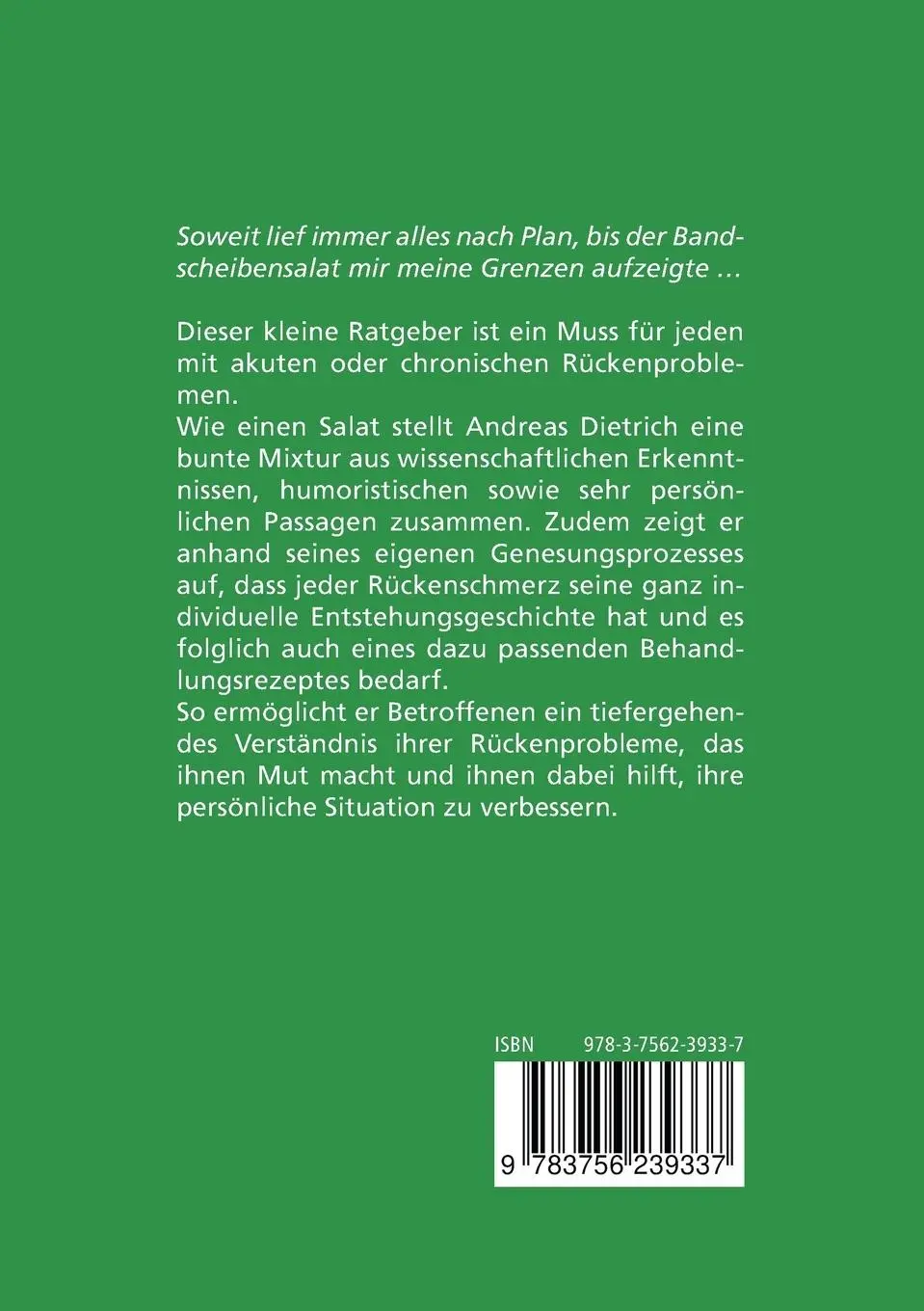 Rückseite: 9783756239337 | Bandscheibensalat | Andreas Dietrich | Taschenbuch | Paperback | 92 S.